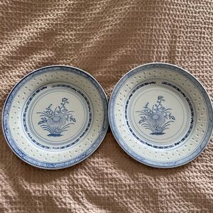 Vintage, Tienshan Rice Flower, Rice Grain Blue and White Plates